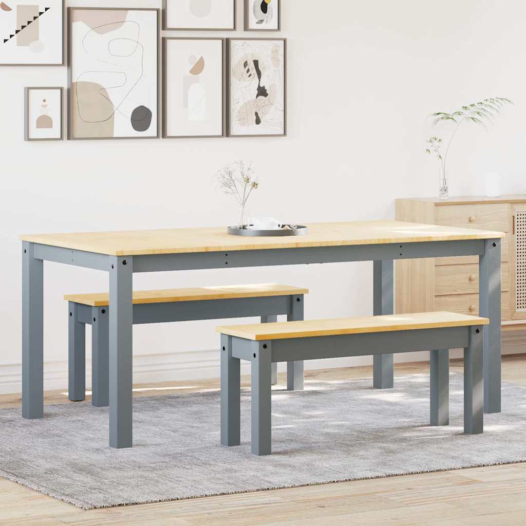 vidaXL 3 Piece Dining Set Panama Grey Solid Wood Pine