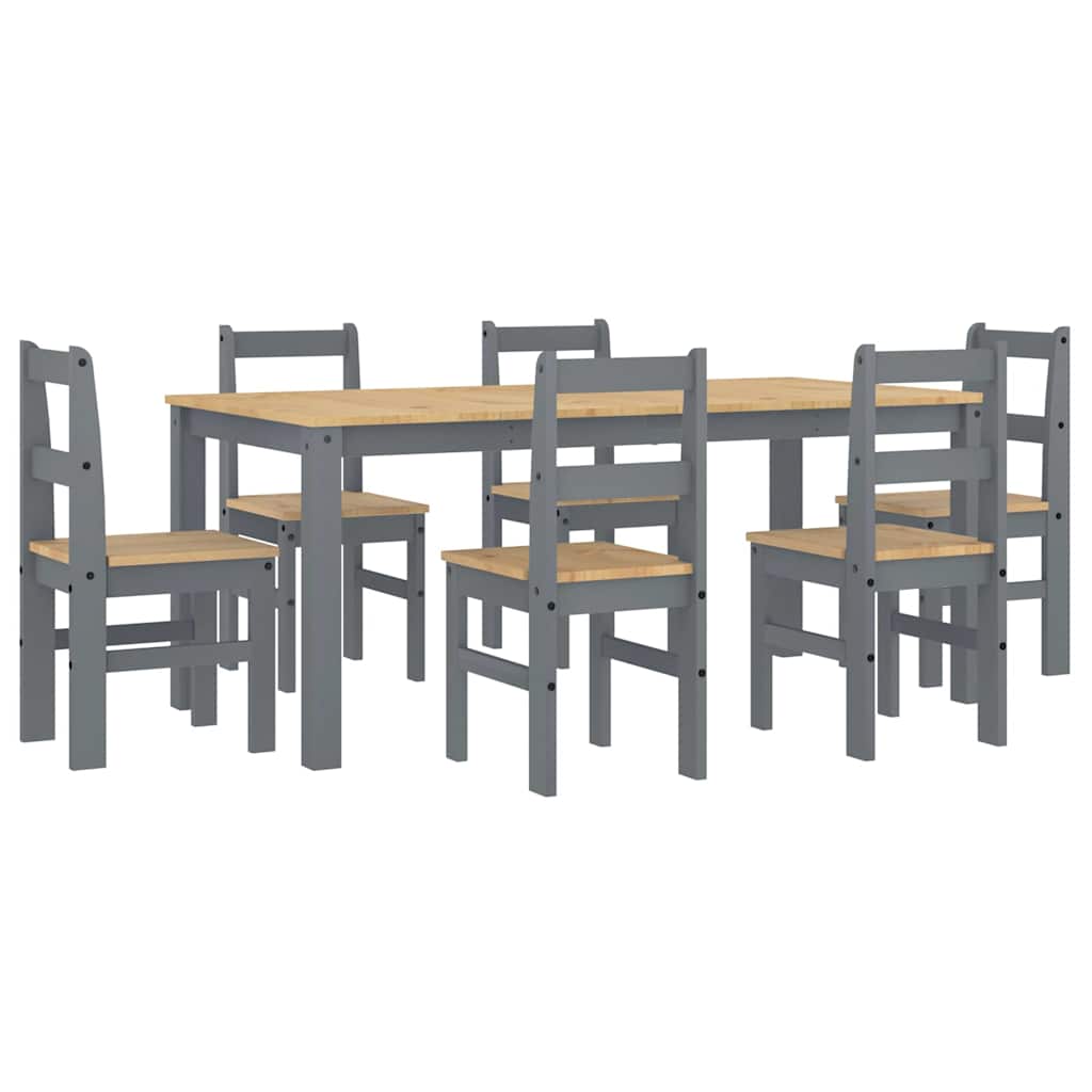 vidaXL 7 Piece Dining Set PANAMA Grey Solid Wood Pine