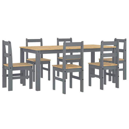 vidaXL 7 Piece Dining Set PANAMA Grey Solid Wood Pine