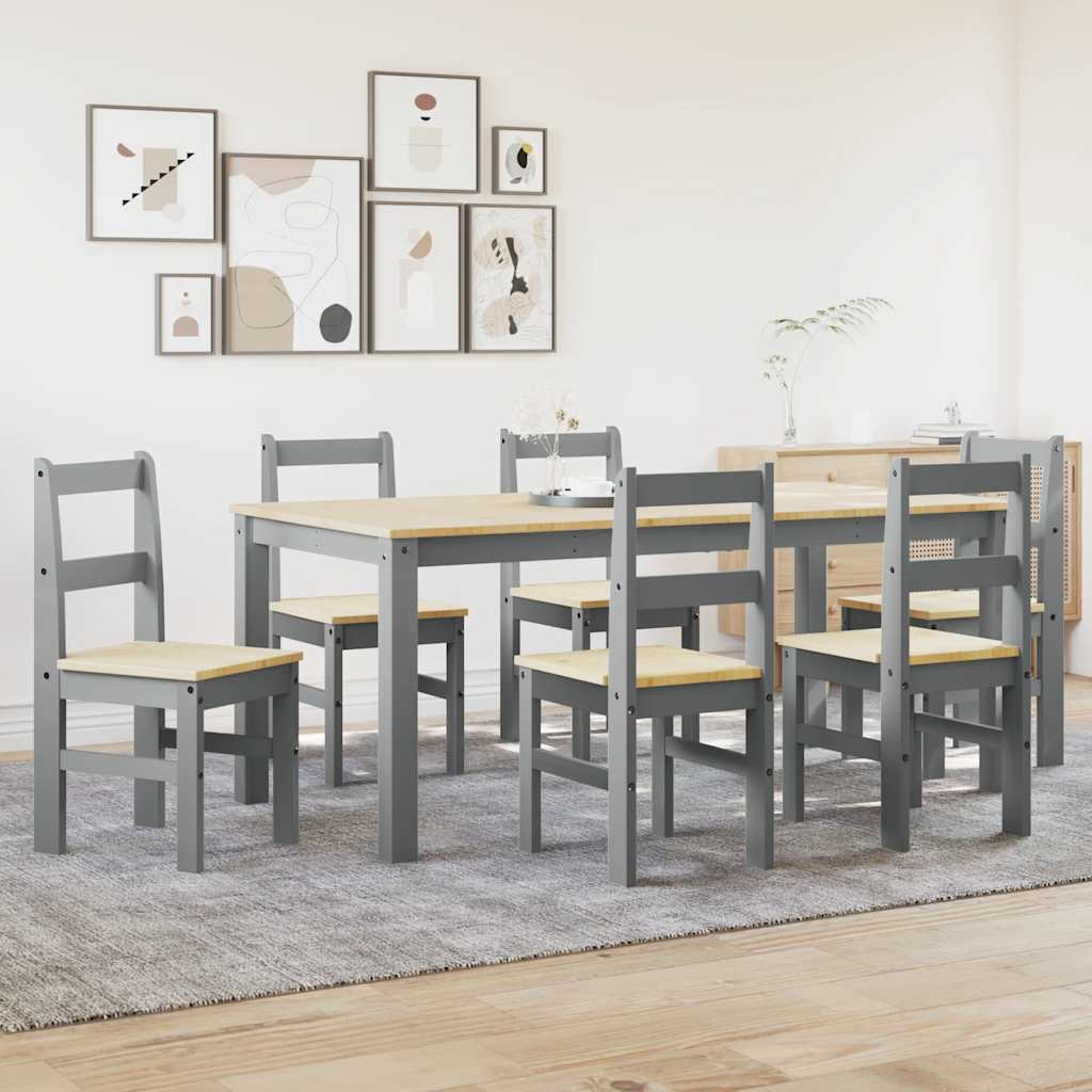 vidaXL 7 Piece Dining Set PANAMA Grey Solid Wood Pine