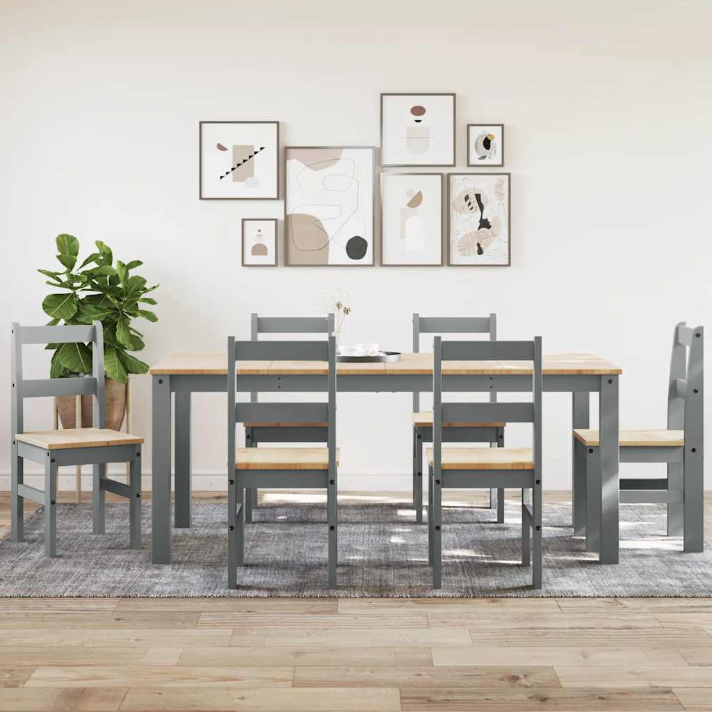 vidaXL 7 Piece Dining Set PANAMA Grey Solid Wood Pine