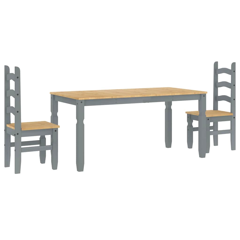 vidaXL 3 Piece Dining Set PANAMA Grey Solid Wood Pine