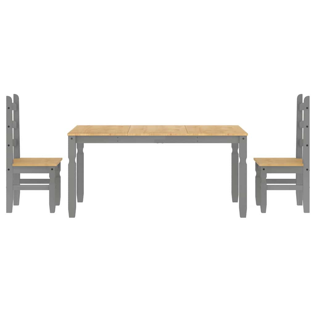 vidaXL 3 Piece Dining Set PANAMA Grey Solid Wood Pine