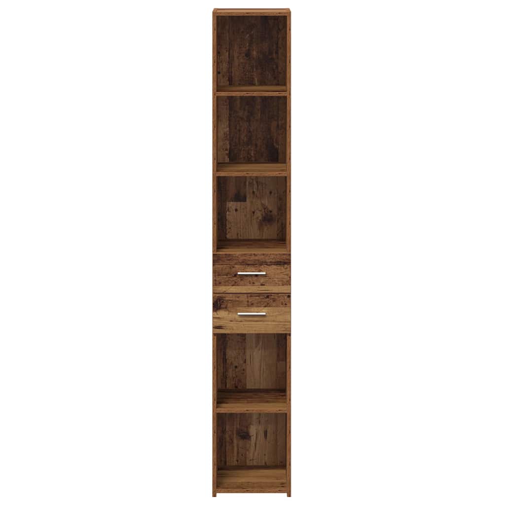vidaXL Bookcase with Drawer Old Wood 30 x 42.4 x 185.2 cm