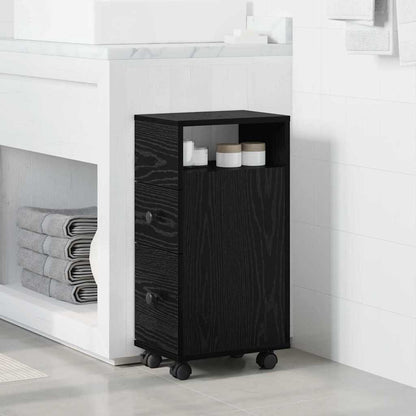 vidaXL Bathroom Furniture Set with Wheel Black Oak 33 x 23 x 65 cm