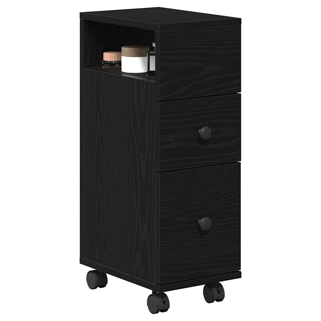 vidaXL Bathroom Furniture Set with Wheel Black Oak 33 x 23 x 65 cm