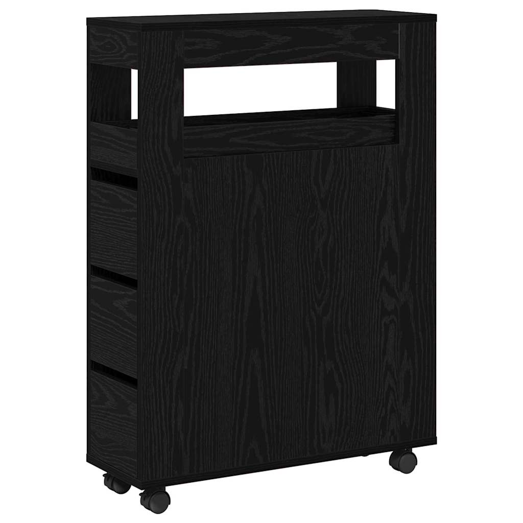 vidaXL Bathroom Furniture Set with Wheel Black Oak 65 x 23 x 87 cm