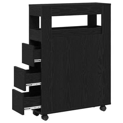 vidaXL Bathroom Furniture Set with Wheel Black Oak 65 x 23 x 87 cm