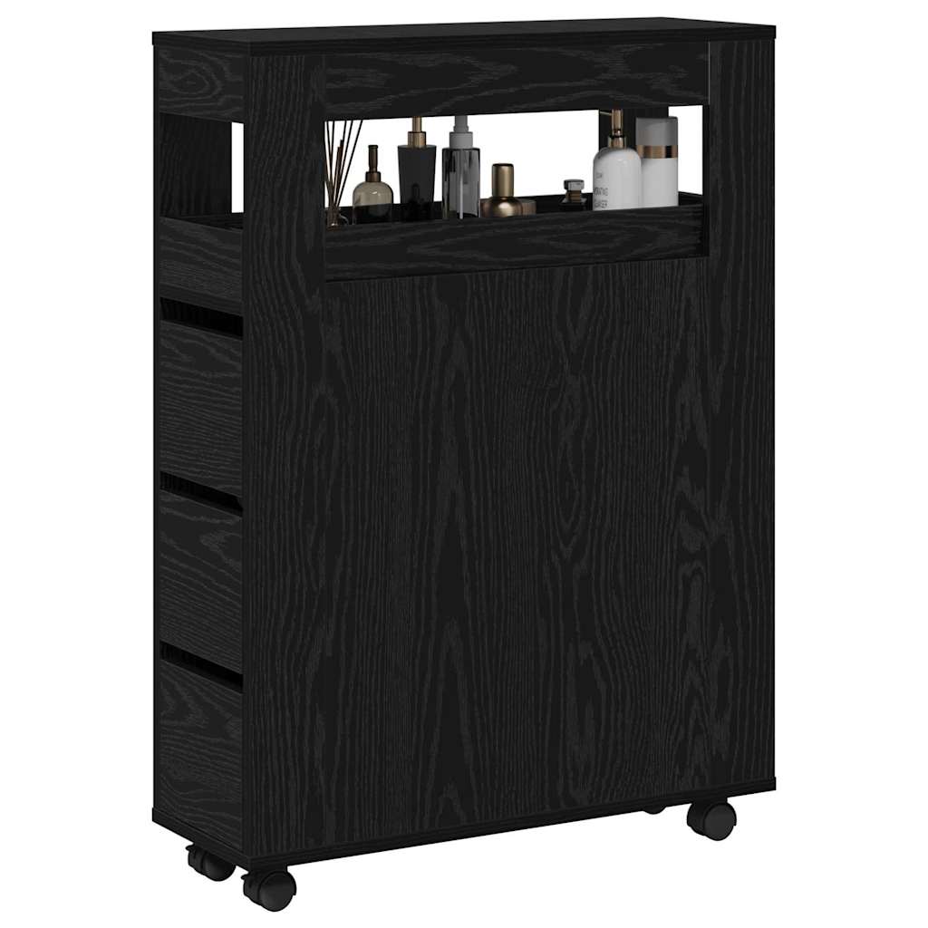 vidaXL Bathroom Furniture Set with Wheel Black Oak 65 x 23 x 87 cm