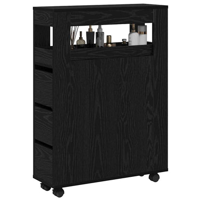 vidaXL Bathroom Furniture Set with Wheel Black Oak 65 x 23 x 87 cm