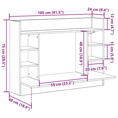 vidaXL Wall-Mounted Desk Artisan oak Engineered wood 105 x 48 x 75 cm