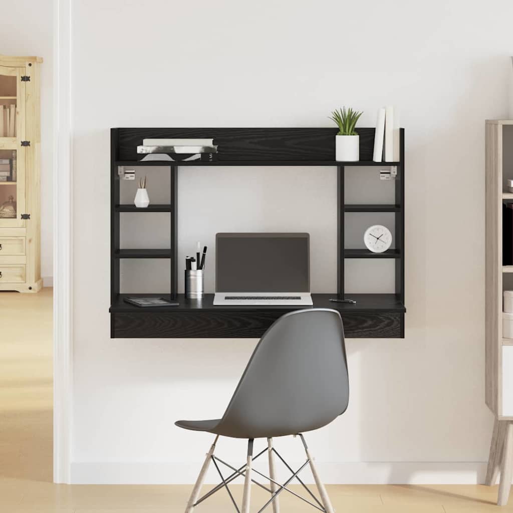 vidaXL Wall-Mounted Desk Black oak Engineered wood 105 x 48 x 75 cm