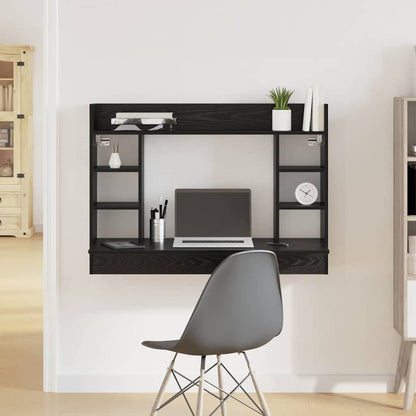 vidaXL Wall-Mounted Desk Black oak Engineered wood 105 x 48 x 75 cm