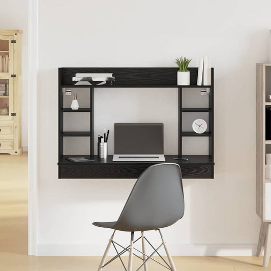 vidaXL Wall-Mounted Desk Black oak Engineered wood 105 x 48 x 75 cm