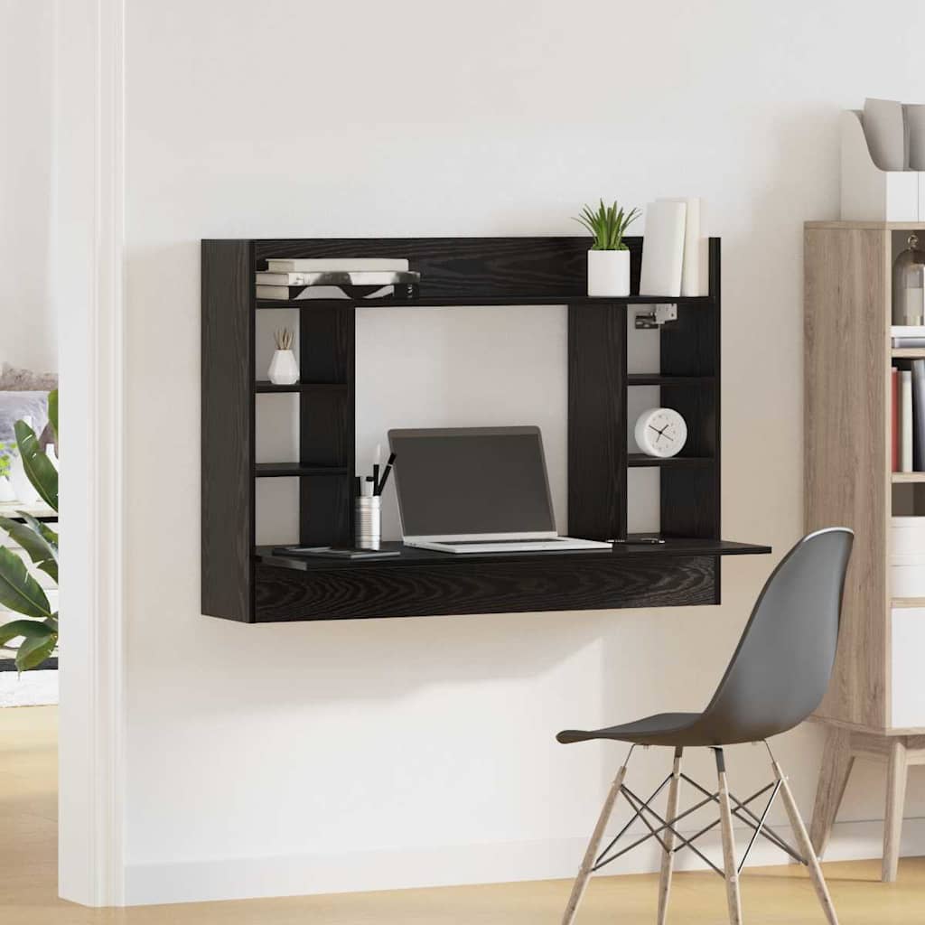 vidaXL Wall-Mounted Desk Black oak Engineered wood 105 x 48 x 75 cm