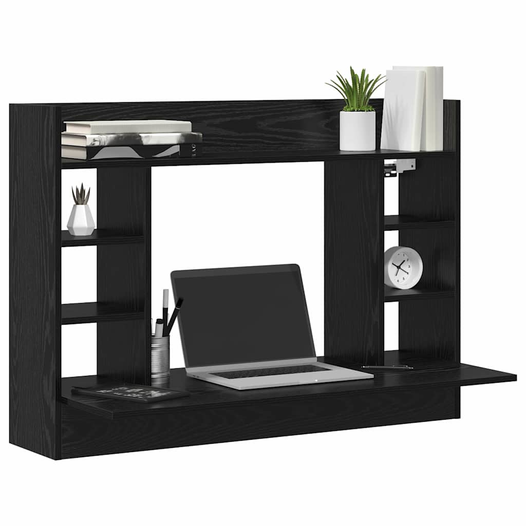 vidaXL Wall-Mounted Desk Black oak Engineered wood 105 x 48 x 75 cm