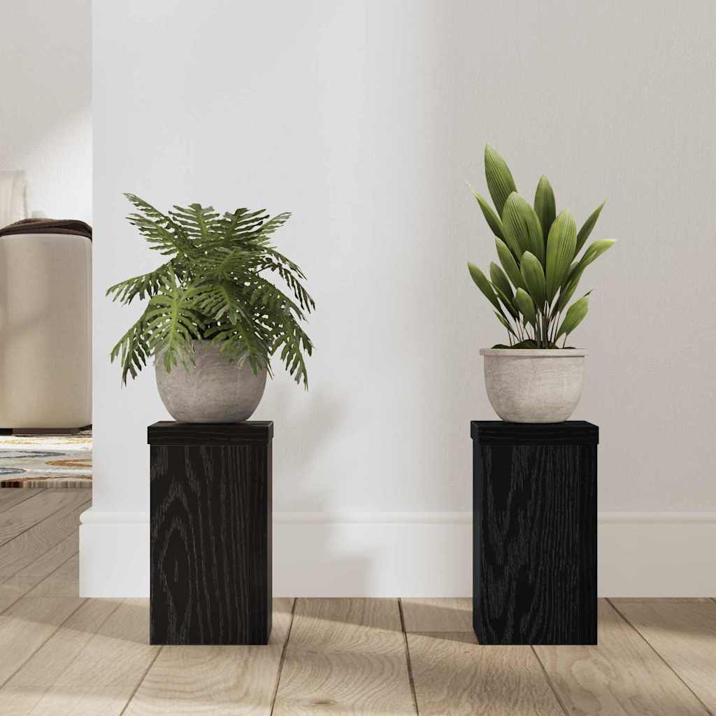 vidaXL Plant Stand 2 pcs Black Oak 10 x 10 x 18 cm Engineered Wood