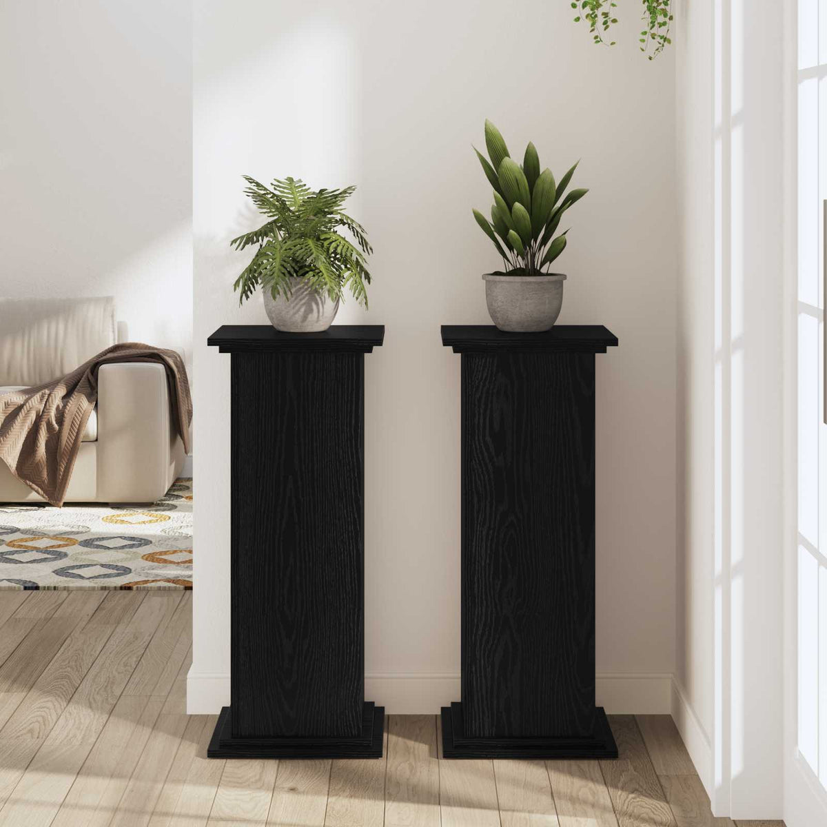 vidaXL Plant Stand Black Oak 33 x 33 x 80 cm Engineered wood
