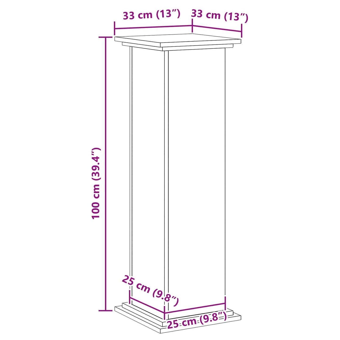 vidaXL Plant Stand Black Oak 33 x 33 x 100 cm Engineered wood