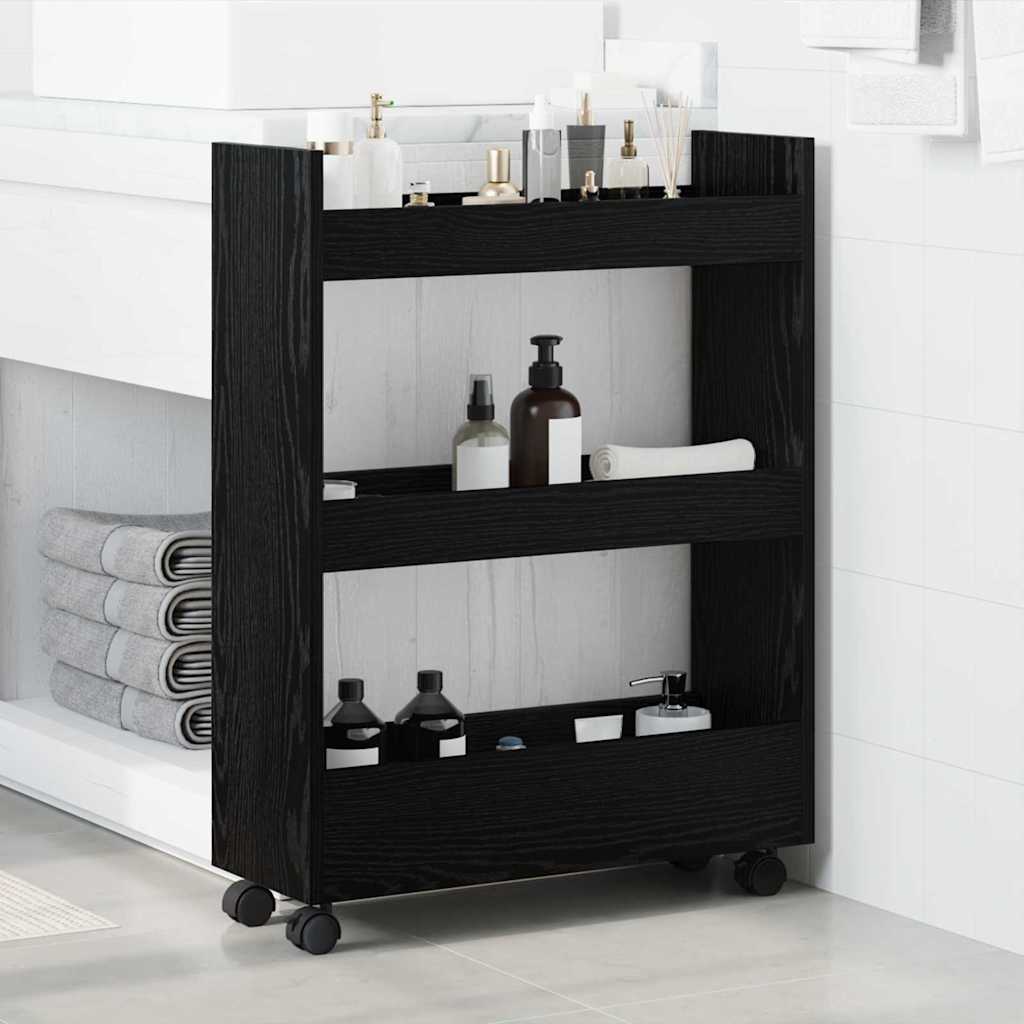 vidaXL Narrow Storage Trolley Black Oak 60 x 22 x 80 cm