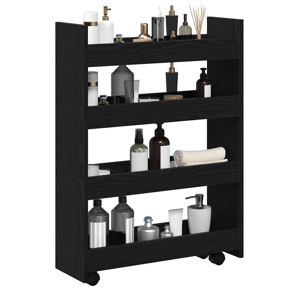 vidaXL Narrow Storage Trolley Black Oak 60 x 20 x 82 cm