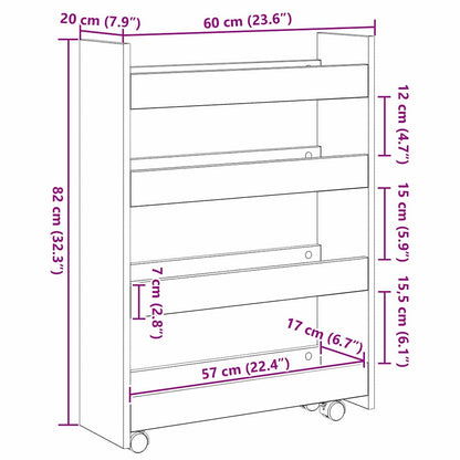 vidaXL Narrow Storage Trolley Black Oak 60 x 20 x 82 cm