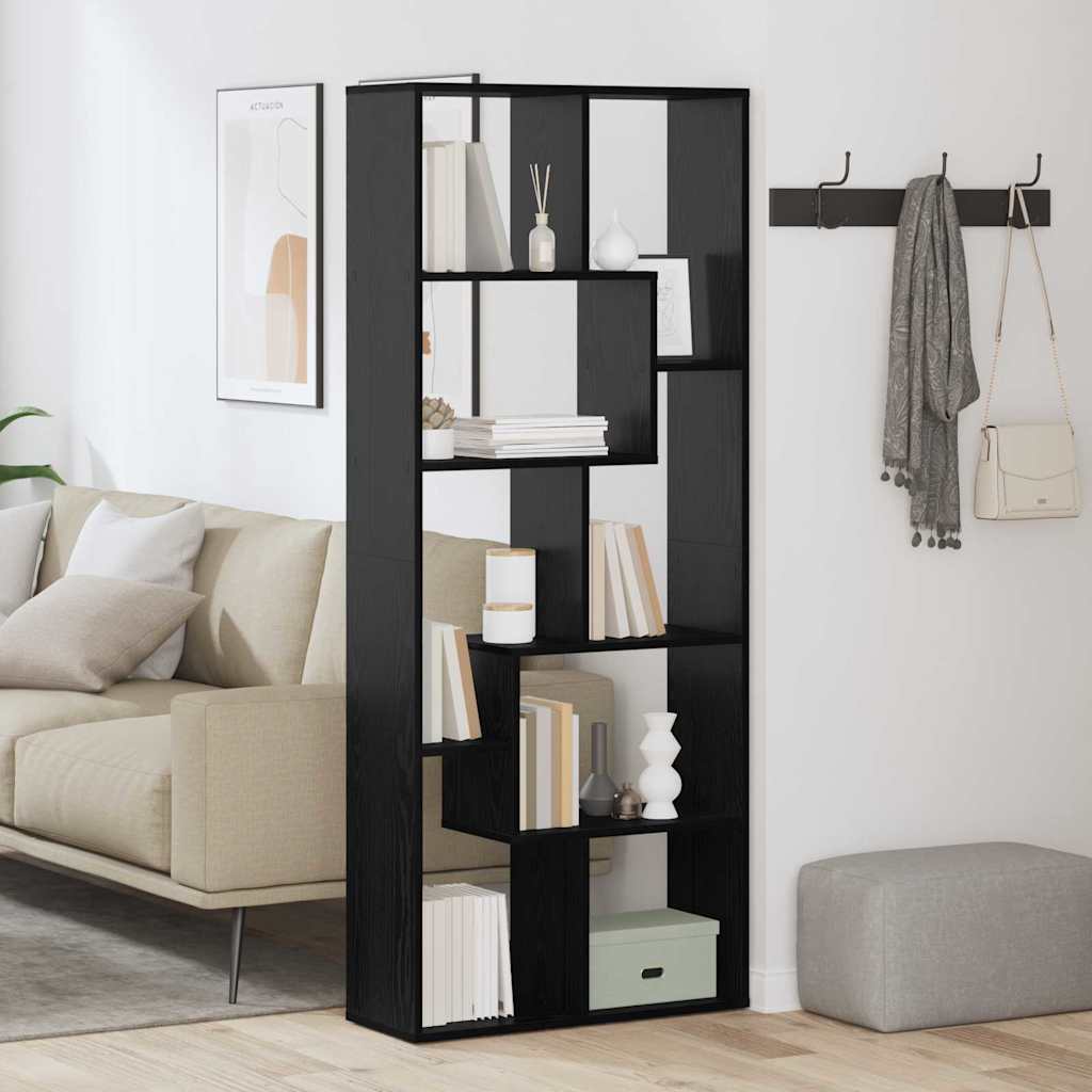 vidaXL Book Cabinet 8-Tier 67 x 25 x 162 cm Engineered Wood Black Oak
