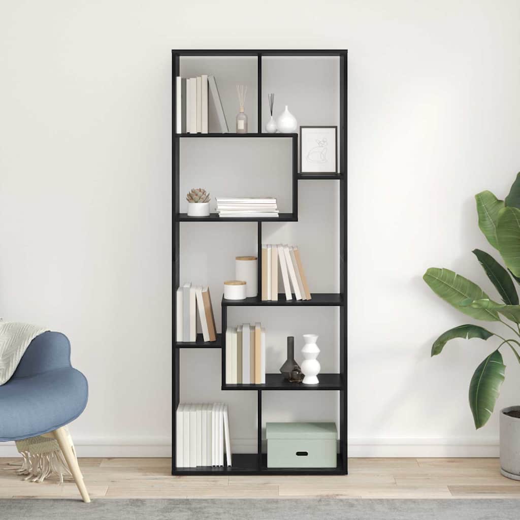 vidaXL Book Cabinet 8-Tier 67 x 25 x 162 cm Engineered Wood Black Oak