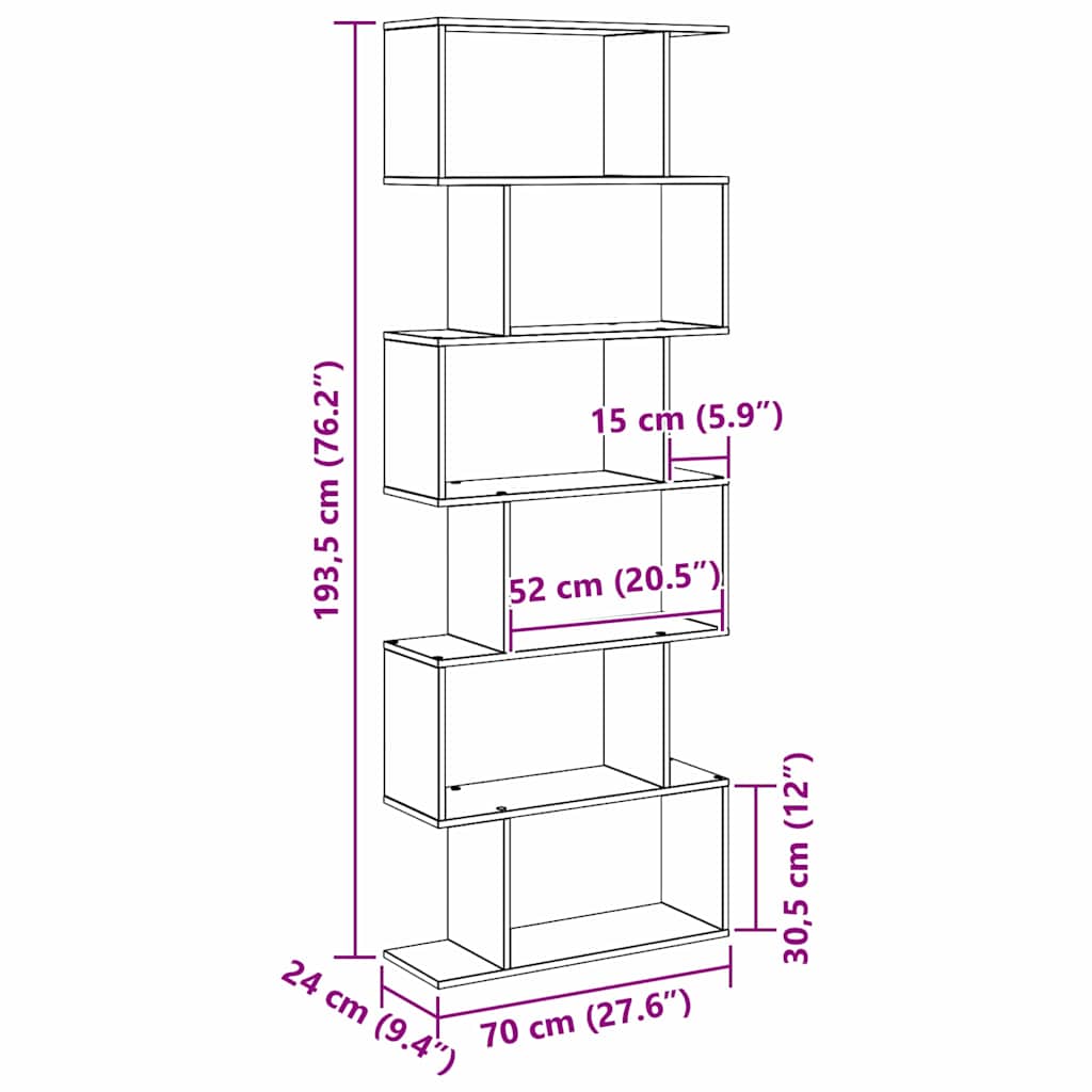 vidaXL Book Cabinet 6-Tier 70 x 24 x 193.5 cm Engineered Wood