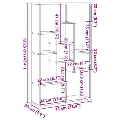 vidaXL Book Cabinet 8-Tier 72 x 20 x 120.5 cm Engineered Wood
