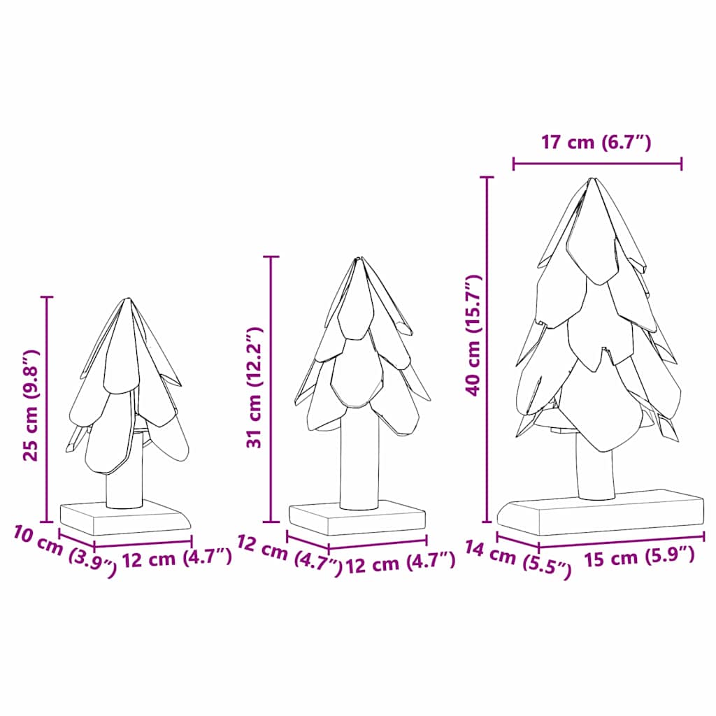 vidaXL Christmas Tree with Stand 3 pcs Brown Solid teak wood
