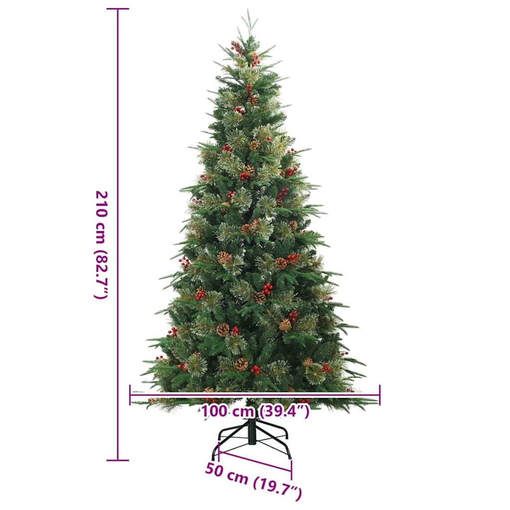 vidaXL Artificial Hinged Christmas Tree Green 210 cm PVC, PE and Steel