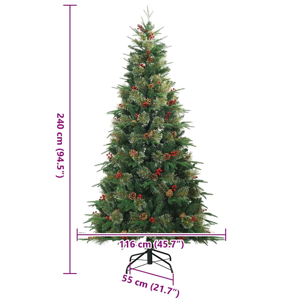 vidaXL Artificial Hinged Christmas Tree Green 240 cm PVC, PE and Steel