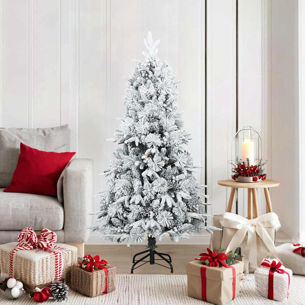 vidaXL Artificial Hinged Christmas Tree Snow Flocked White 150 cm