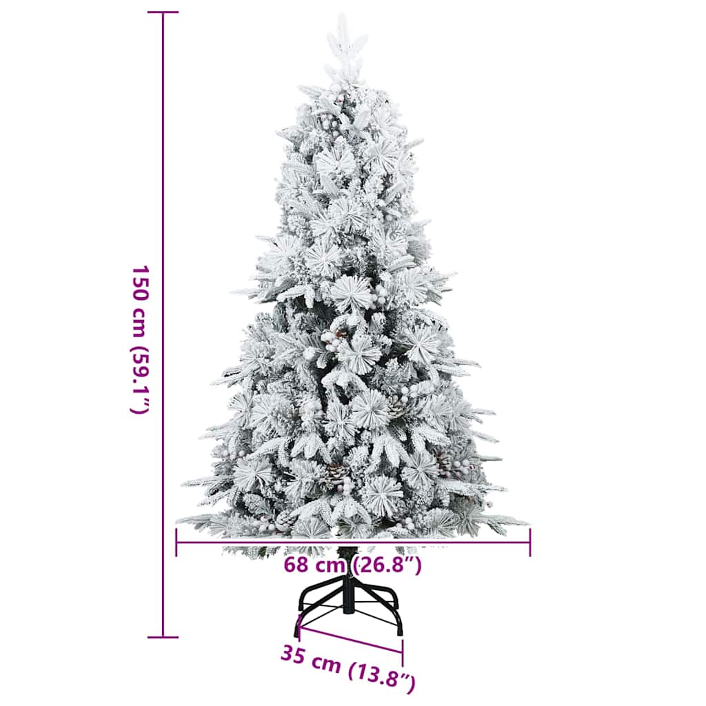 vidaXL Artificial Hinged Christmas Tree Snow Flocked White 150 cm