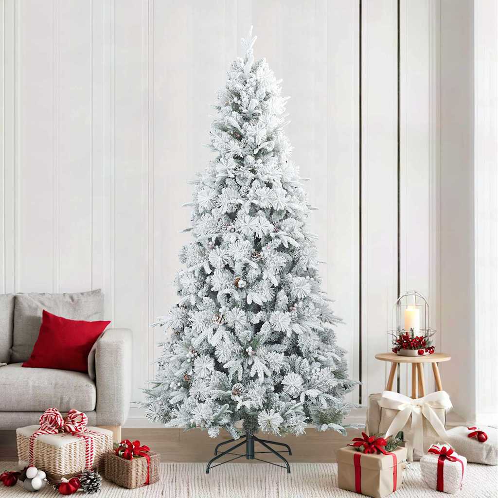 vidaXL Artificial Hinged Christmas Tree Snow Flocked White 240 cm