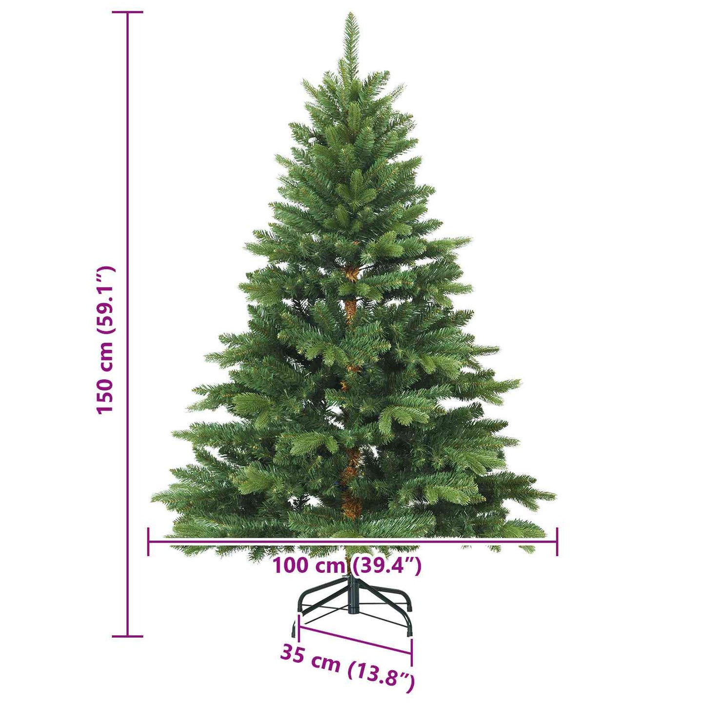 vidaXL Artificial Hinged Christmas Tree Green 150 cm PVC, PE and steel