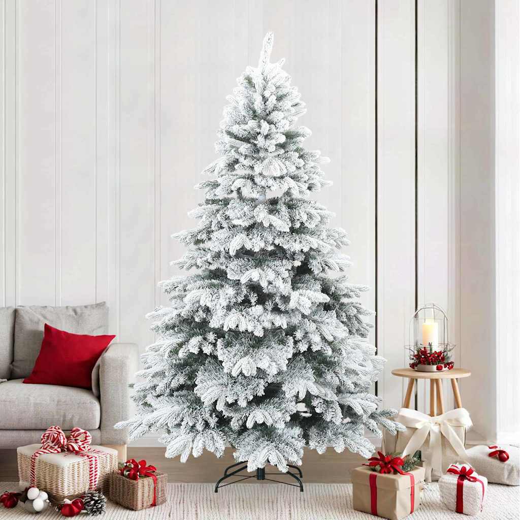 vidaXL Artificial Hinged Christmas Tree Snow Flocked White 240 cm