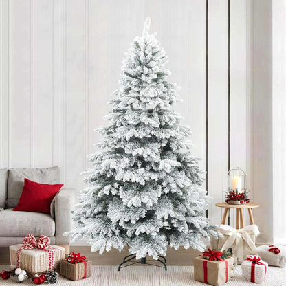 vidaXL Artificial Hinged Christmas Tree Snow Flocked White 240 cm