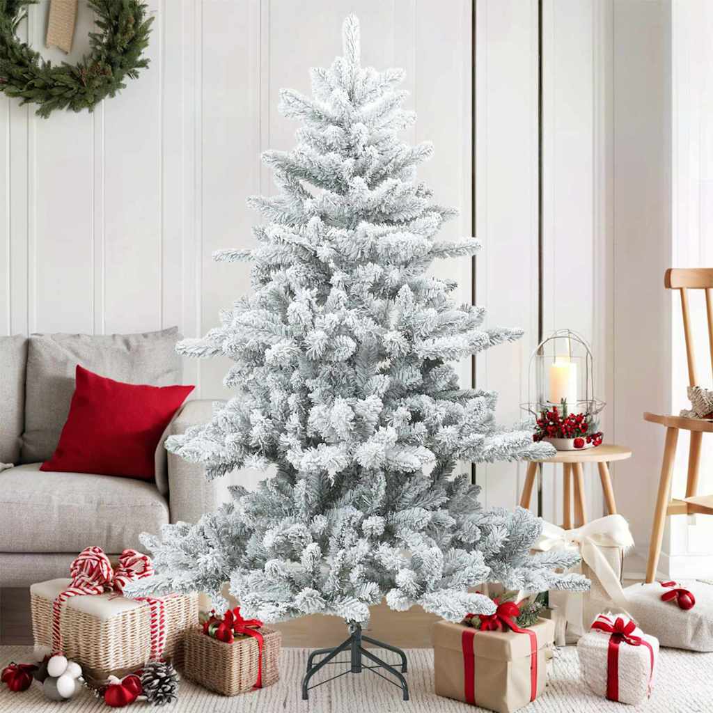 vidaXL Artificial Hinged Christmas Tree Snow Flocked White 150 cm