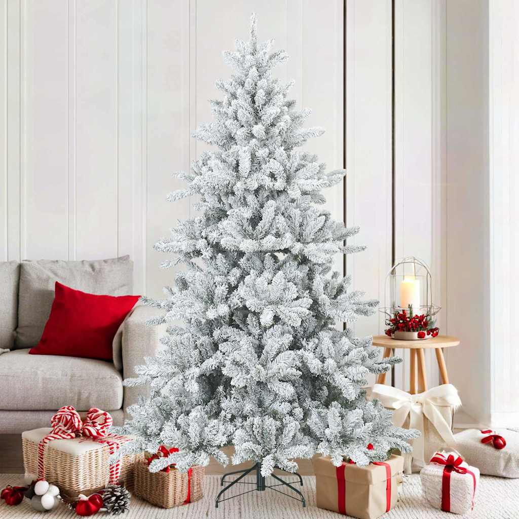 vidaXL Artificial Hinged Christmas Tree Snow Flocked White 180 cm