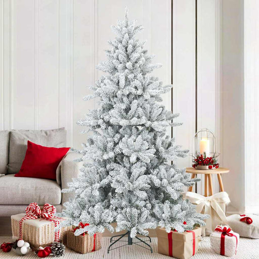 vidaXL Artificial Hinged Christmas Tree Snow Flocked White 180 cm