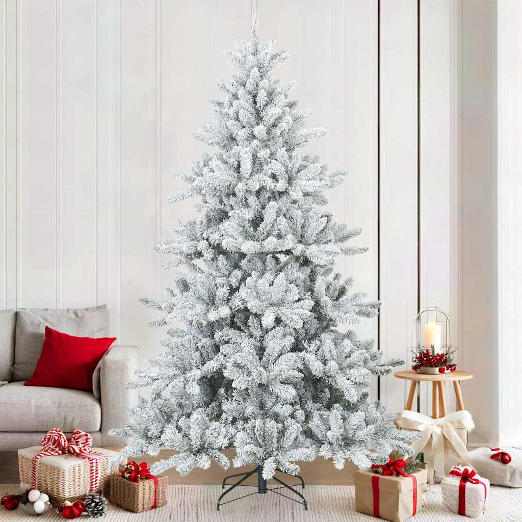 vidaXL Artificial Hinged Christmas Tree Snow Flocked White 210 cm