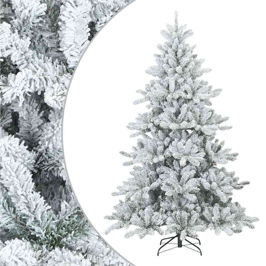 vidaXL Artificial Hinged Christmas Tree Snow Flocked White 210 cm