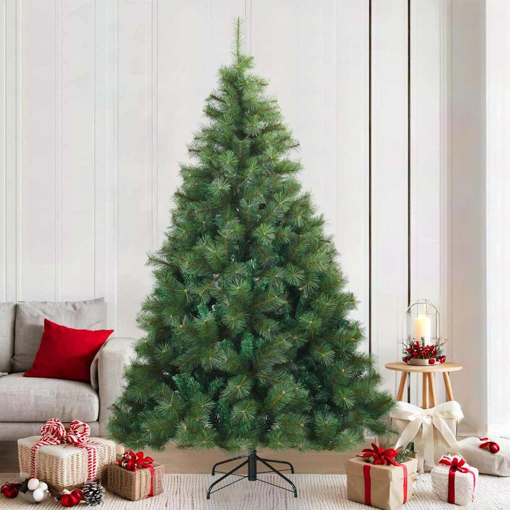 vidaXL Artificial Hinged Christmas Tree Green 210 cm PVC, steel