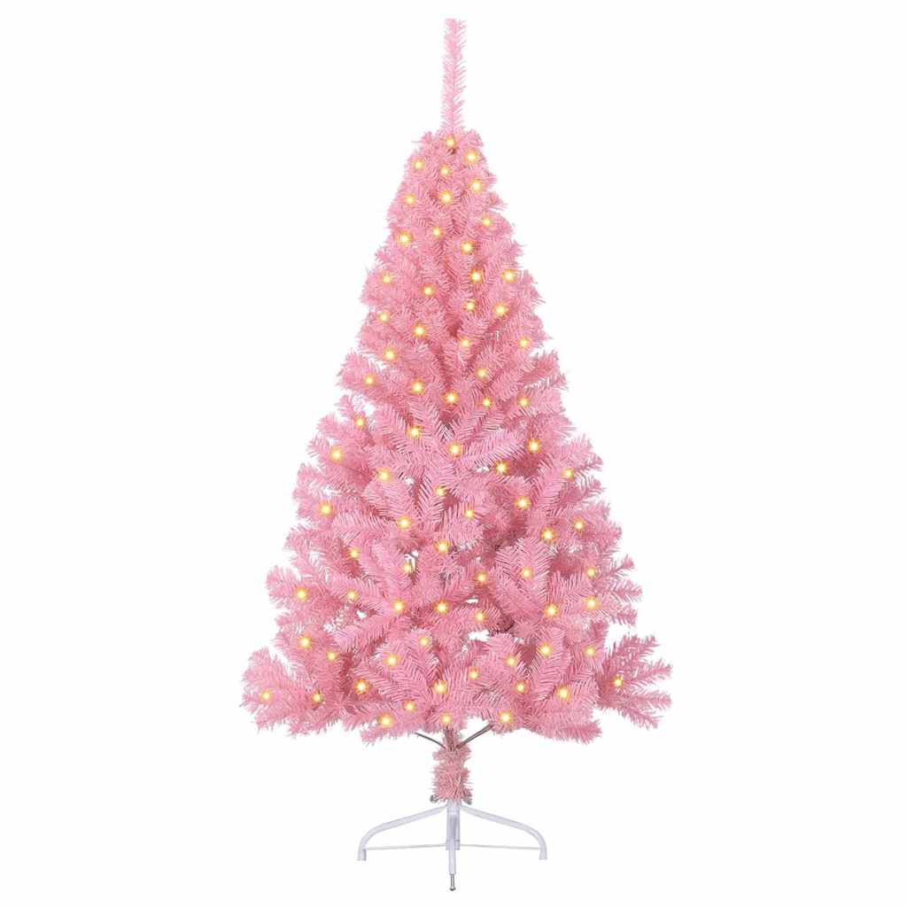 vidaXL Artificial Pre-lit Christmas Tree with 150 LEDs Pink 120 cm PVC