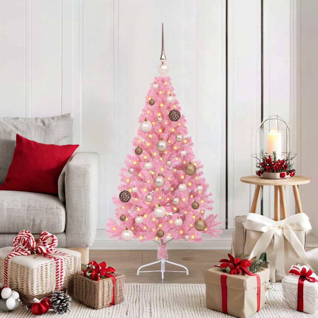 vidaXL Artificial Pre-lit Christmas Tree with 150 LEDs Pink 120 cm PVC