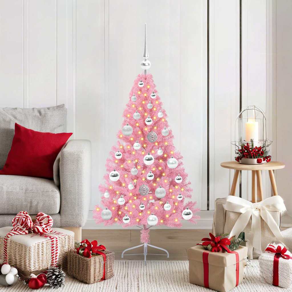 vidaXL Artificial Pre-lit Christmas Tree with 150 LEDs Pink 120 cm PVC
