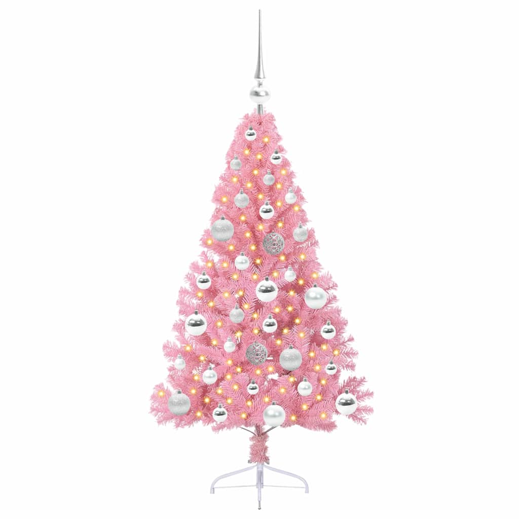 vidaXL Artificial Pre-lit Christmas Tree with 150 LEDs Pink 120 cm PVC