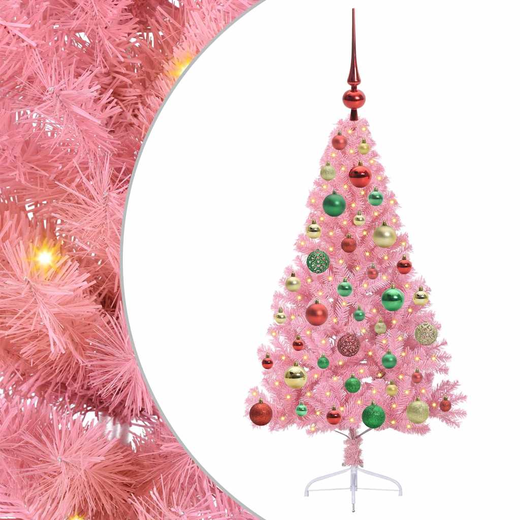 vidaXL Artificial Pre-lit Christmas Tree with 150 LEDs Pink 120 cm PVC